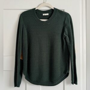 August Mist - Boutique Brand - Green Knit Sweater w/ Suede Brown Elbow Patches